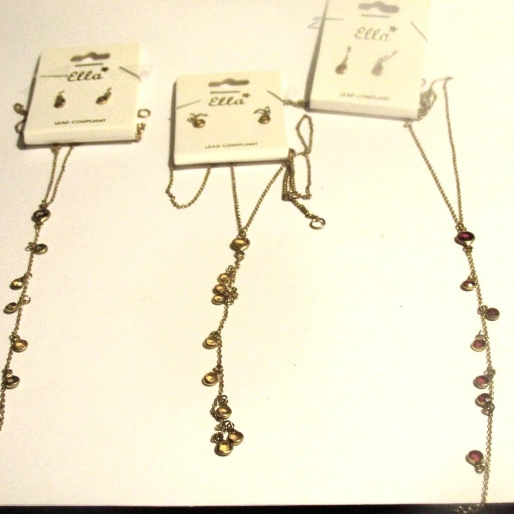 Jewelry Lot of 3 Delicate Glass Crystal Y- Necklace & Earring Set - Picture 5 of 12